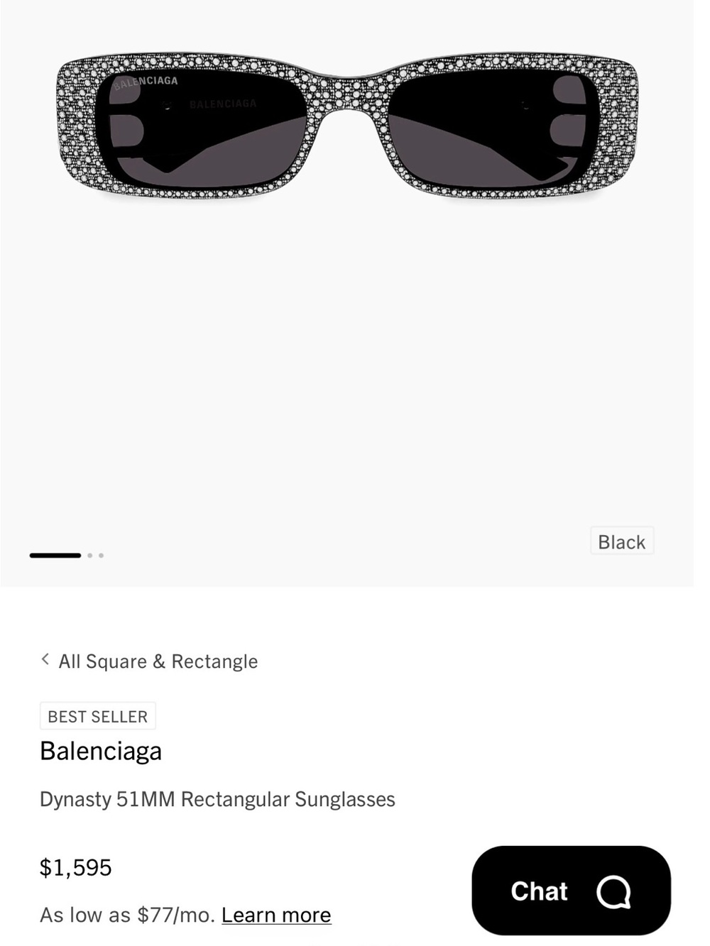 Balenciaga Black Crystal-Embellished Rectangular Sunglasses